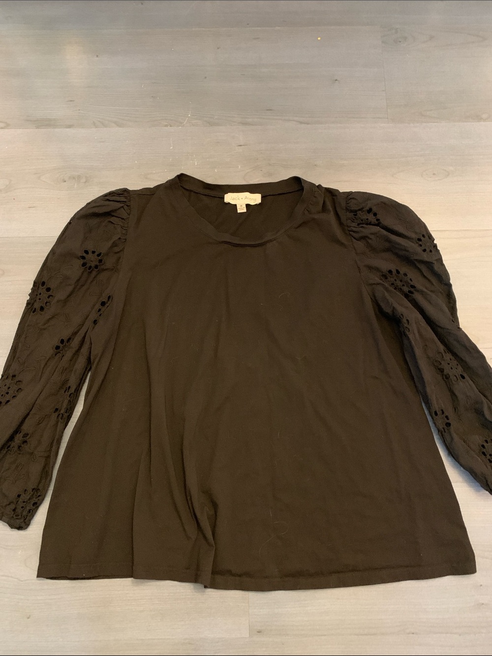 Black Puff-Sleeve Eyelet Long Sleeve Top - Jack + Avery